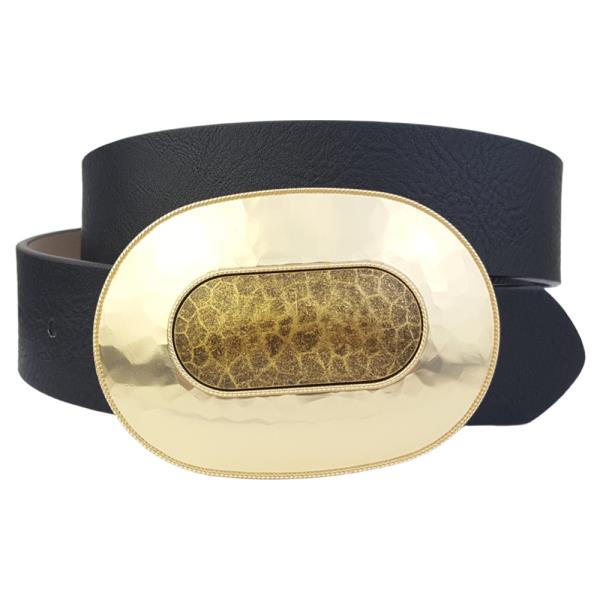 OVAL LIGHT-GOLD BUCKLE WITH BRASS FINISH IN THE MIDDLE WITH PLAIN BELT