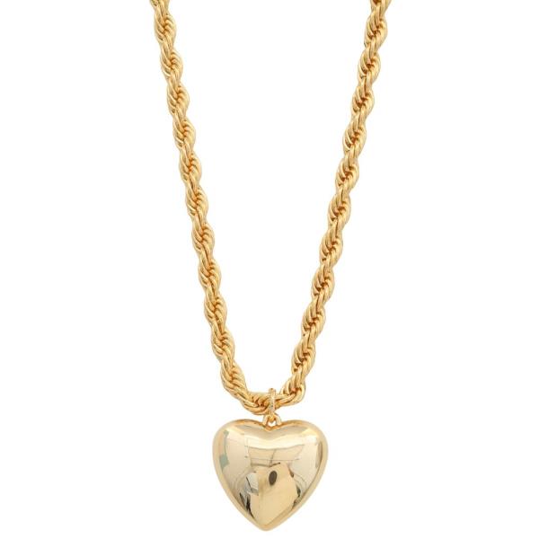 SODAJO PUFFY HEART PENDANT ROPE LINK GOLD DIPPED NECKLACE