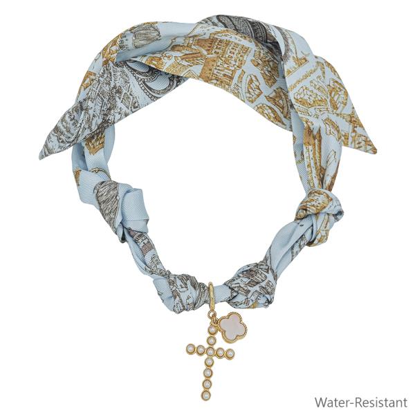 ETHNIC MOOD SCARF NECKLACE WITH CROSS CLOVER CHARM