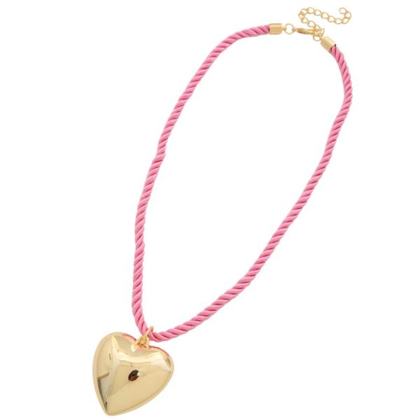 SODAJO PUFFY HEART PENDANT BRAIDED THREAD NECKLACE