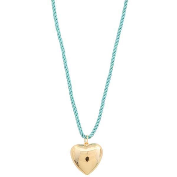SODAJO PUFFY HEART PENDANT BRAIDED THREAD NECKLACE