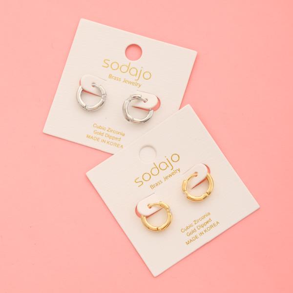 SODAJO GOLD DIPPED CZ STONE HOOP EARRING