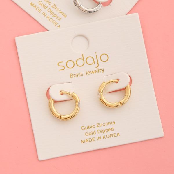 SODAJO GOLD DIPPED CZ STONE HOOP EARRING