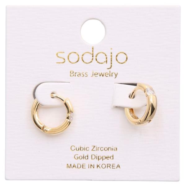 SODAJO GOLD DIPPED CZ STONE HOOP EARRING