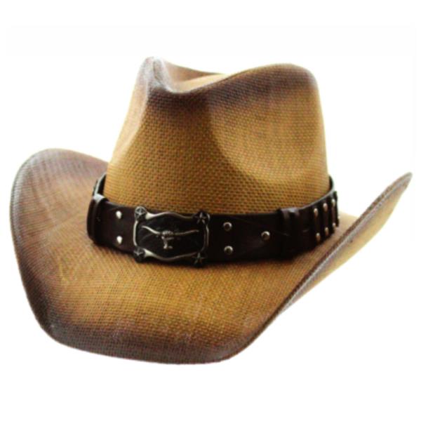 TEXTURE LEATHER BUCKLE ACCENT WESTERN STYLE COWBOY HAT