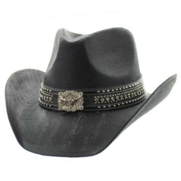 TEXTURE STUDDED BAND METAL BUCKLE ACCENT WESTERN STYLE COWBOY HAT