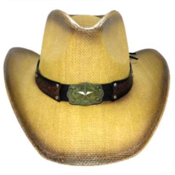 LEATHER STUDDED BAND METAL BUCKLE ACCENT WESTERN STYLE COWBOY HAT