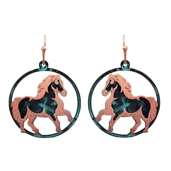 TWO TONE HORSE ROUND EARRING