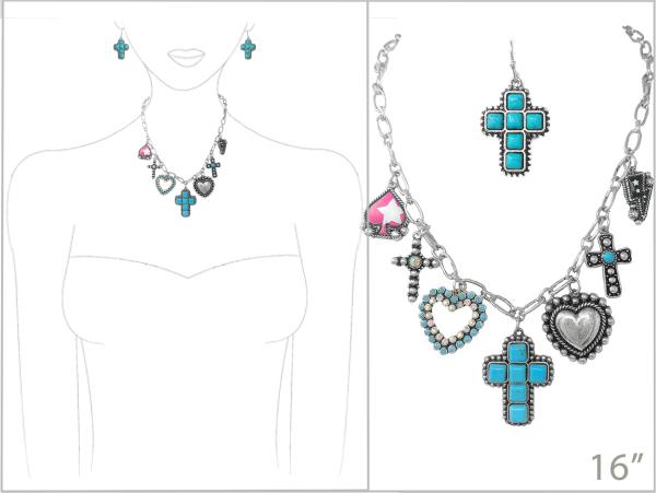 WESTERN CROSS MULTI CHARM STATION NECKLACE