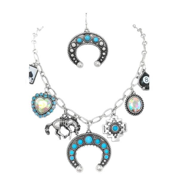 WESTERN HORSESHOE MULTI CHARM STATION NECKLACE