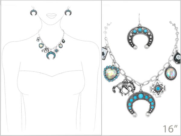 WESTERN HORSESHOE MULTI CHARM STATION NECKLACE