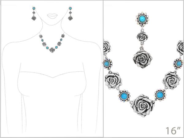 FLOWER RHINESTONE METAL NECKLACE