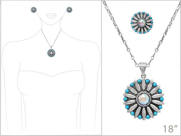 WESTERN SEMI STONE ROUND PENDANT