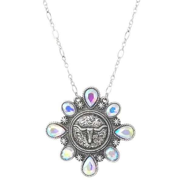 WESTERN COIN GLASS STONE PENDANT NECKLACE