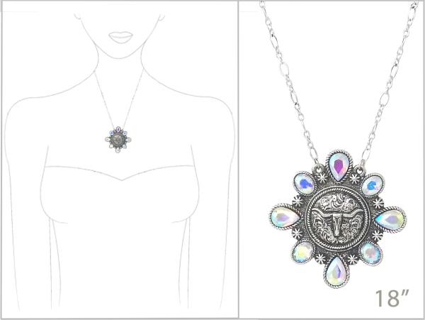 WESTERN COIN GLASS STONE PENDANT NECKLACE