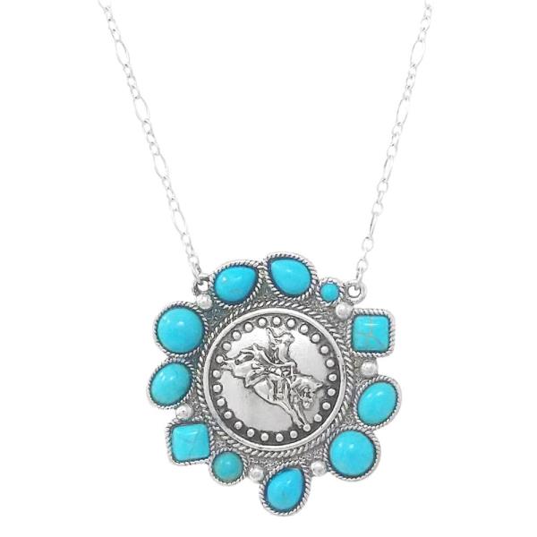 WESTERN COIN SEMI STONE PENDANT NECKLACE