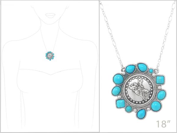 WESTERN COIN SEMI STONE PENDANT NECKLACE