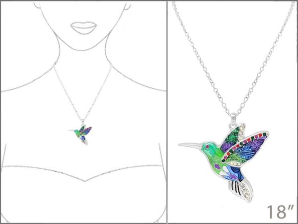 HUMMINGBIRD RHINESTONE PENDANT NECKLACE