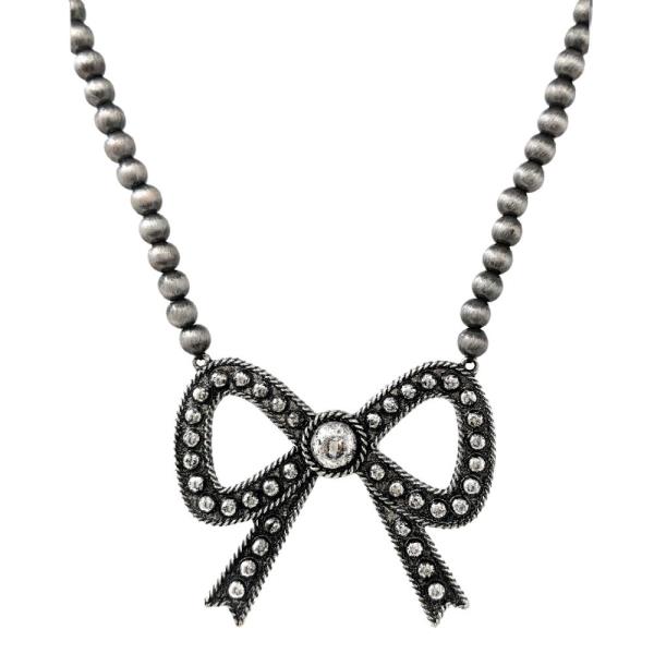 METAL BOW BEADED NECKLACE