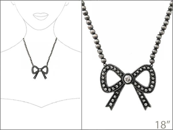 METAL BOW BEADED NECKLACE