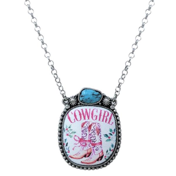 WESTERN COWGIRL CHRISTMAS PRINT PENDANT NECKLACE