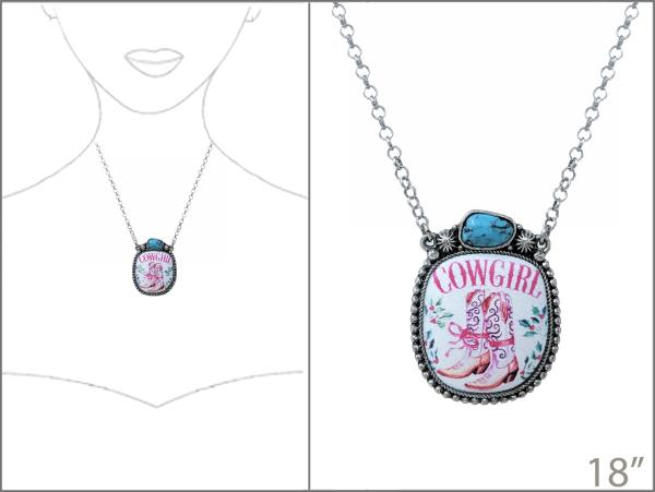 WESTERN COWGIRL CHRISTMAS PRINT PENDANT NECKLACE