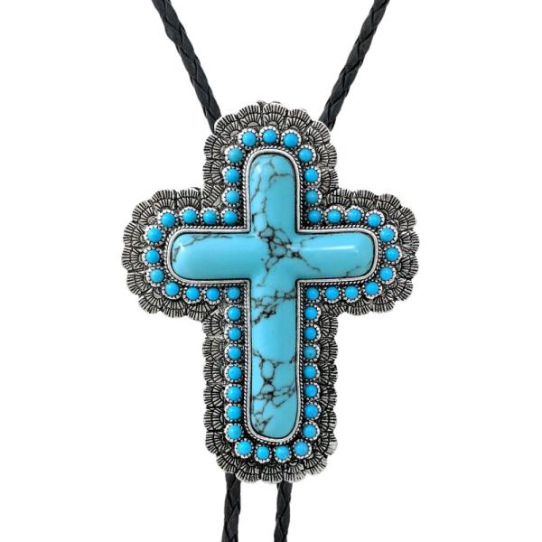 WESTERN BEADED CROSS BOLO NECKLACE