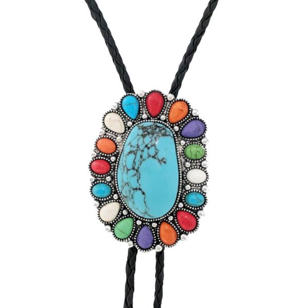 WESTERN BEADED CONCHO BOLO NECKLACE