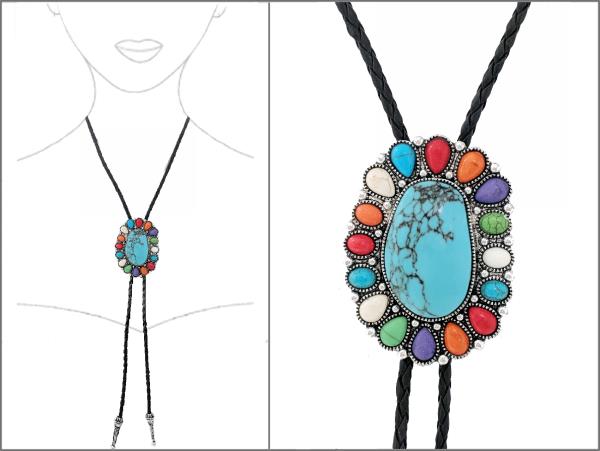 WESTERN BEADED CONCHO BOLO NECKLACE