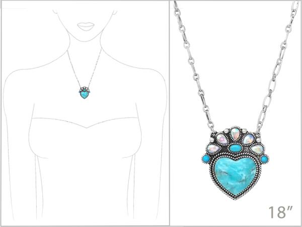 WESTERN HEART PENDANT GLASS STONE NECKLACE