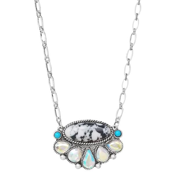 WESTERN OVAL STONE RHINESTONE PENDANT NECKLACE