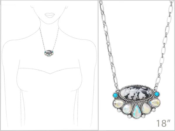 WESTERN OVAL STONE RHINESTONE PENDANT NECKLACE