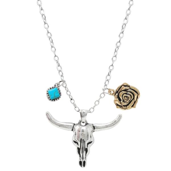 WESTERN CATTLE SKULL PENDANT NECKLACE