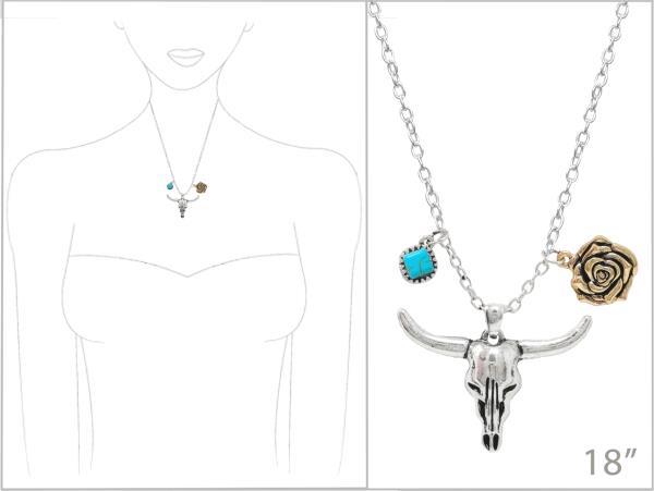 WESTERN CATTLE SKULL PENDANT NECKLACE