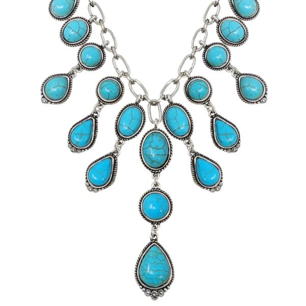 WESTERN TURQUOISE TEARDROP BEAD NECKLACE