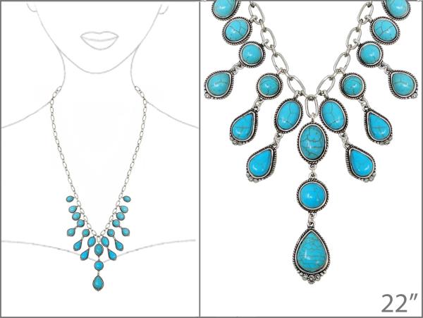 WESTERN TURQUOISE TEARDROP BEAD NECKLACE