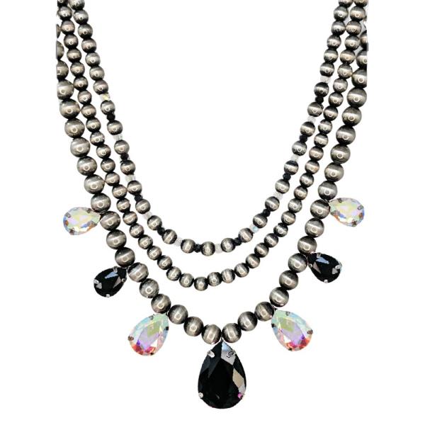 WESTERN NAVAJO RHINESTONE LAYERED BEADED NECKLACE