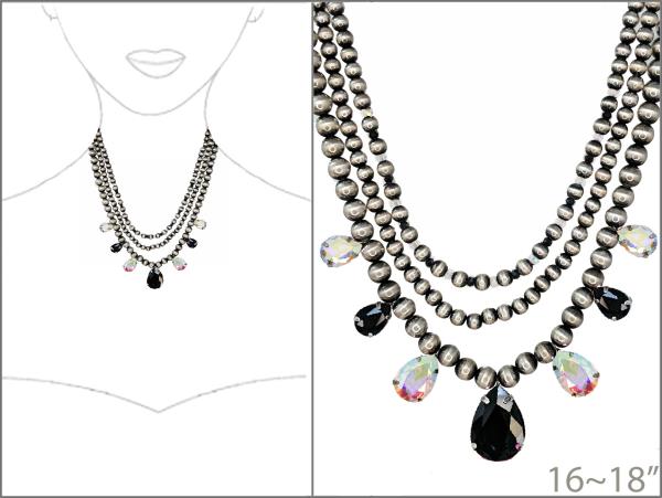 WESTERN NAVAJO RHINESTONE LAYERED BEADED NECKLACE