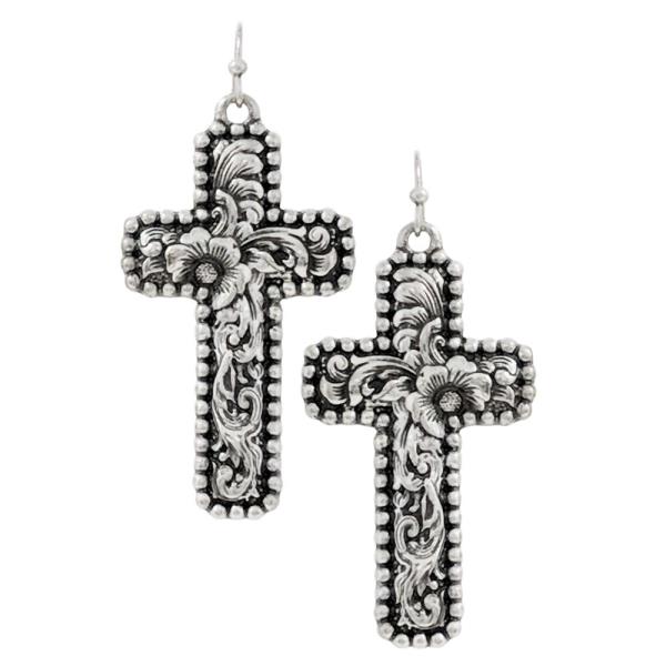 WESTERN FILIGREE PATTERN CROSS METAL EARRING