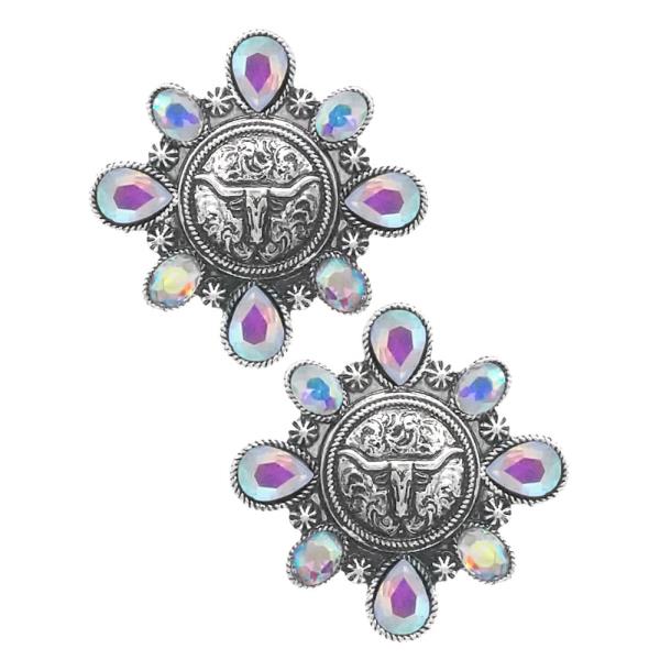 WESTERN COIN GLASS STONE EARRING