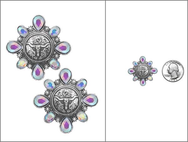 WESTERN COIN GLASS STONE EARRING
