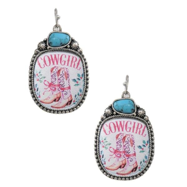 WESTERN COWGIRL CHRISTMAS PRINT EARRING