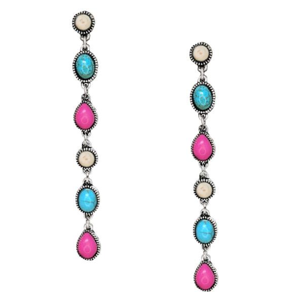WESTERN SEMI STONE TEARDROP ROUND LINK EARRING