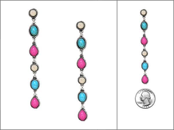WESTERN SEMI STONE TEARDROP ROUND LINK EARRING