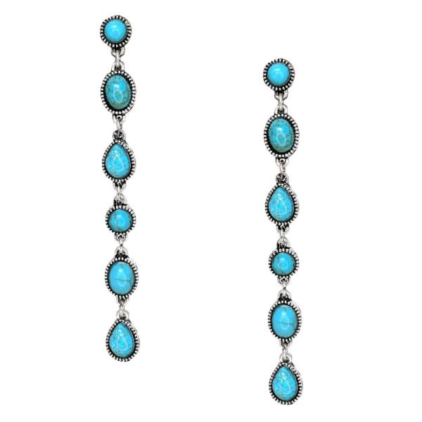 WESTERN SEMI STONE TEARDROP ROUND LINK EARRING