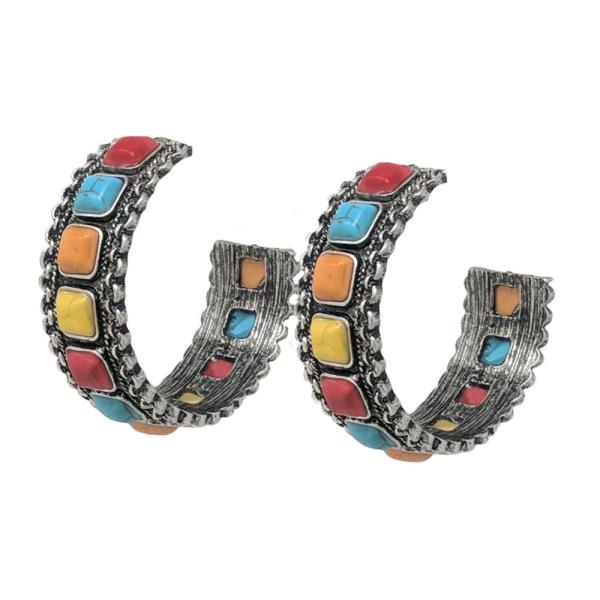 WESTERN CHAIN BEADED OPEN HOOP EARRING