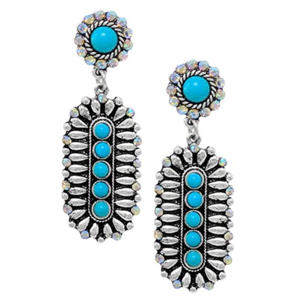 WESTERN SEMI STONE LONG OVAL DANGLE EARRING