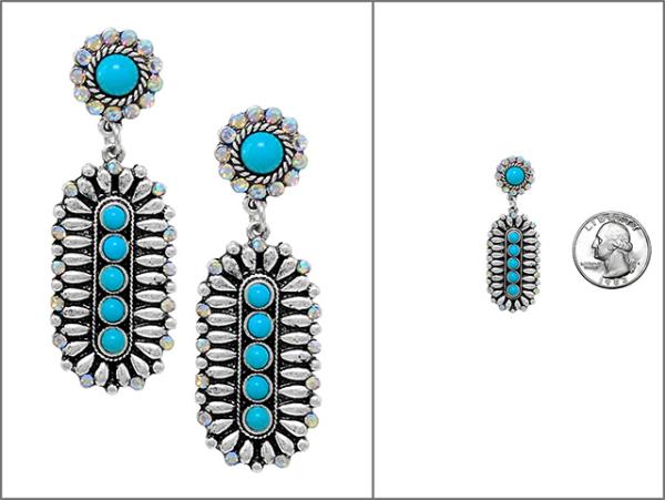 WESTERN SEMI STONE LONG OVAL DANGLE EARRING