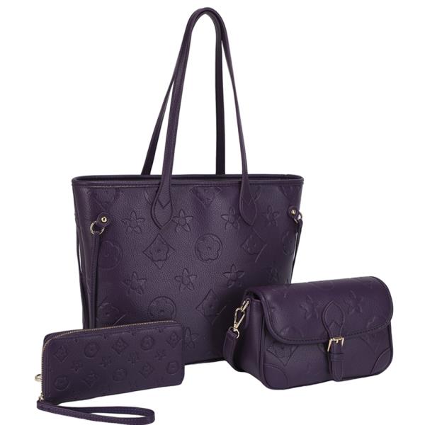 3IN1 DESIGN TEXTURE TOTE W CROSSBODY AND WALLET SET