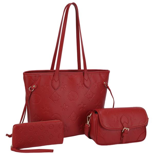 3IN1 DESIGN TEXTURE TOTE W CROSSBODY AND WALLET SET